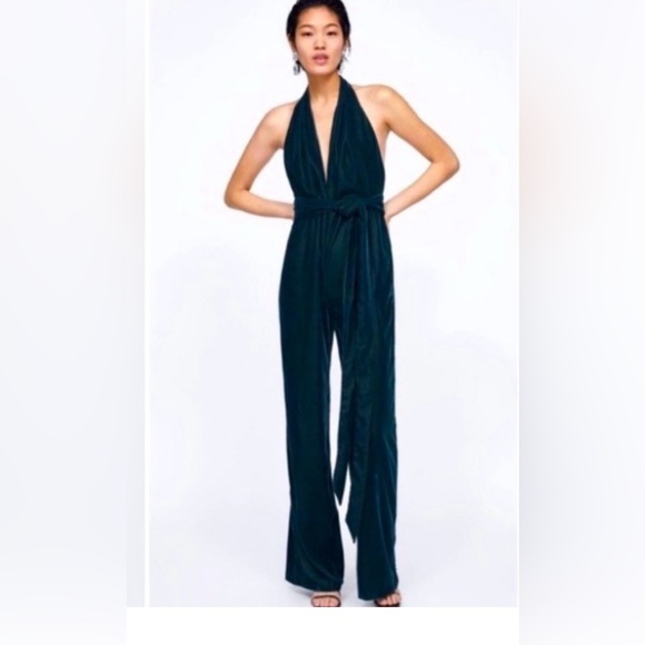 Zara Pants - Zara Elegant Black Jumpsuit  velvet green   small NWOT